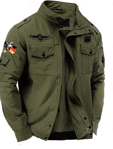  Per uomo Aquila Germania Bandiera Nazionale Giacca Cargo Giacca a vento Giacca militare Pratico Casual All'aperto Campeggio & Escursionismo Ricamato Tasche Laterali Cerniera Frontale Autunno Inverno