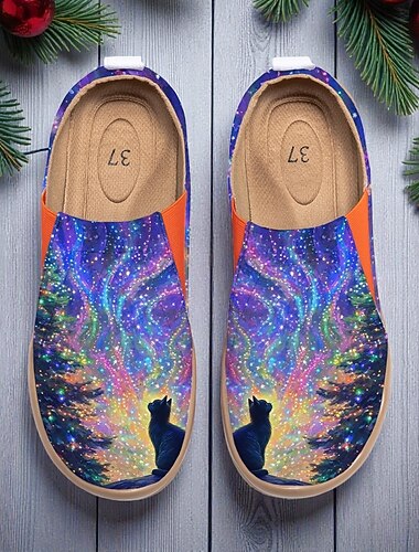  Adidași roșii pentru femei cu pisici de Crăciun și detalii cu fulgi de zăpadă – pantofi sport festivi pentru zile confortabile de iarnă, reuniuni de sărbători și ținute casual