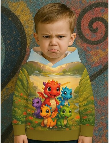  Jongens 3D Grafisch Dinosaurus Trui met capuchon Pullover Lange mouw 3D-afdrukken Lente Herfst Sport Modieus Streetwear Kinderen 4-12 jaar Capuchon Buiten Casual Dagelijks Normale pasvorm