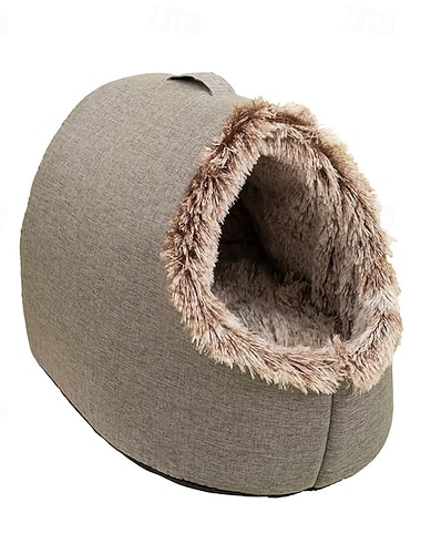 Lit-niche en peluche pour chats d'intérieur &niche pour petits chiens avec revêtement moelleux, lit amovible auto-chauffant et antidérapant, abri lavable pour chat
