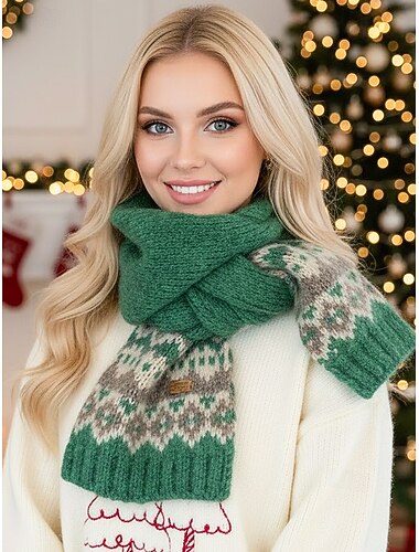  Julestrikket skjerf til dame – koselig, mykt Fair Isle-mønster, flere farger, perfekt til høytidsklær og vintergaver