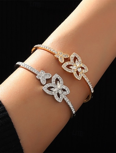  Bracelet Classique Découpé Zircon Papillon Mode Personnalisé Artistique Tendance Bracelet Bijoux Argent Doré pour Mariage Soirée Fiançailles Bal de promo