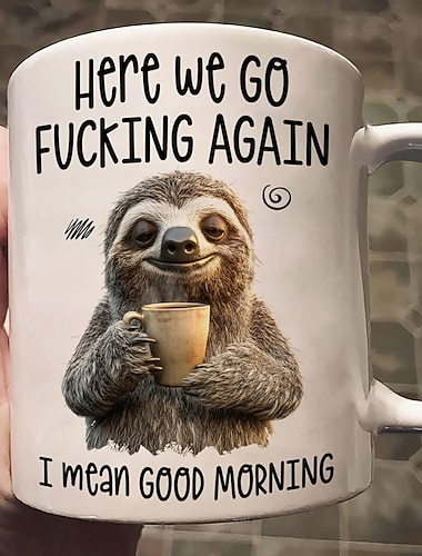  Rolig presentmugg, nu kör vi igen, jag menar god morgon, keramisk kaffekopp för jobbet, kontor, hem, humor, present till vänner, kollegor