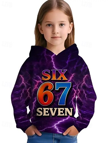  Dla obu płci Dla dziewczynek 3D Graficzny Zabawny slang 67 Bluza z Kapturem Pullover Długi rękaw Druk 3D Wiosna Jesień Sport Moda Moda miejska Dzieci 4-12 lat Kaptur Na zewnątrz Codzienny Regularny