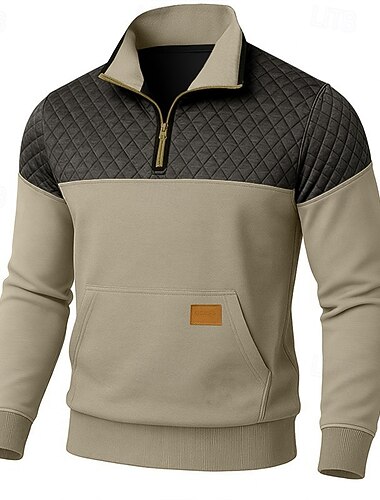  Муж. Толстовка Натяни Толстовка с застежкой-молнией Ребристый трикотаж Синий Винный Военно-зеленный Хаки Светло-серый Лацкан Полотняное плетение Пэчворк Цветовые блоки Текстура