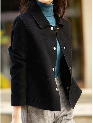  Damen Freizeitjacke Bequem Atmungsaktiv Tasche Knöpfe Lässig Einfach Urlaub Straße Lässig Alltagskleidung Einreihig Kurz Umlegekragen Normale Passform Langarm Oberbekleidung Schwarz Beige Kaffee