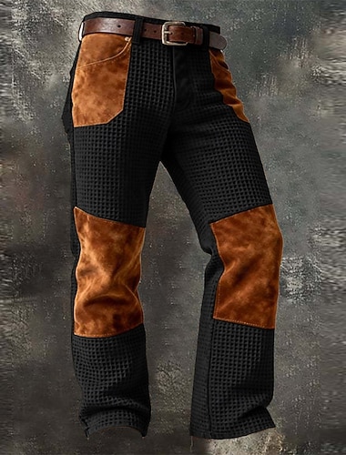  Homme Gauffré Pantalons Cargo Pantalon cargo Pantalon gaufré Pantalon en daim Patchwork Bloc de Couleur Confort Longueur complète Extérieur Occasionnel Quotidien Mode Rétro Vintage Noir Kaki