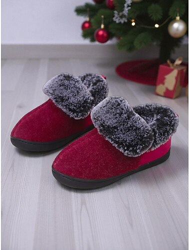  Γυναικείες παντόφλες από μπορντό με τεχνητή γούνα - άνετα παπούτσια εσωτερικού χώρου, άνετα και ζεστά για την εορταστική περίοδο, ιδανικά για χαλάρωση και δώρα
