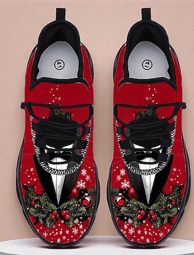  メンズのクリスマスツリースーツプリントスニーカー - エレガントなクリスマスツリーのデザインが施された、クリスマスパーティーや季節の集まりに最適な、華やかなホリデー風カジュアルシューズ