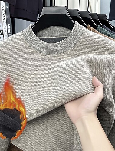  בגדי ריקוד גברים סוודר סוודר סוודר סרוג מצולע לִסְרוֹג חולצות רגילות סרוג פליז אחיד צווארון עגול קצר אופנתי בסיסי חופשה לבוש יומיומי ביגוד סתיו חורף שחור ירוק M L XL