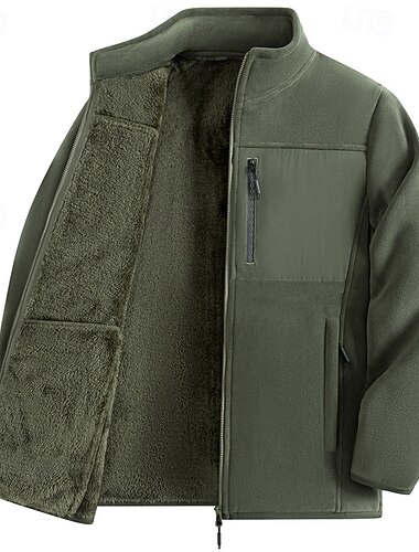  Voor heren Winterjack Fleecejack Vrijetijdsjas Vakantie Dagelijks Thermisch Warm Zak Fleece Herfst winter Effen Modieus Streetwear Opstaand Normaal Zwart Rood Khaki Leger Groen Donkerblauw Jacks