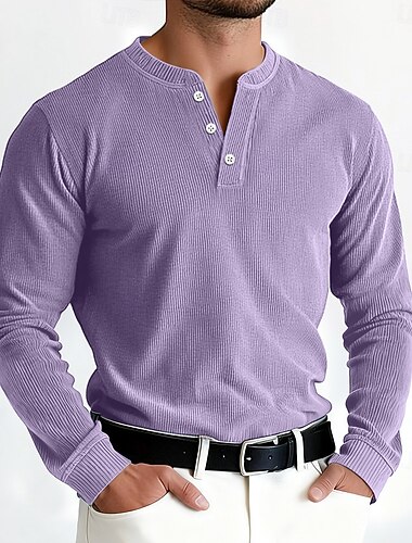  Miesten Vakosamettipaita T-paidat Pitkähihainen Henley Kesä Syksy Talvi Yhtenäinen väri Tavallinen Muoti Suunnittelija Vapaa-aika Napit ulko- Kausaliteetti Urheilu- ja treenivaatteet Vaalean sininen