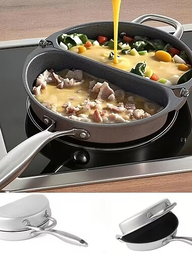  hopfällbar panna dubbelpanna nonstick stekpanna med dubbel botten