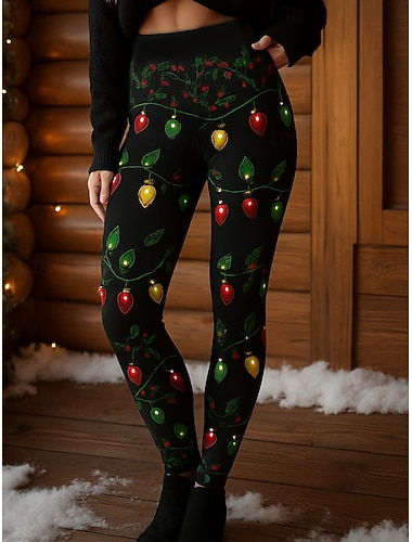  Dame Leggings Vintage Motetrend Gateklær Full Lengde Høy Liv Bukser Stygg Nyttår Grafisk Nyhetstrykk Termisk Varm Myk Pustende Stretchy Formal Utendørs Ferie Svart