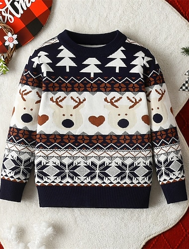  Gyerekek Uniszex Karácsonyi pulóver Grafika Hosszú ujj Melegen tartani Szabadtéri Divat Rubin Ősz Ruhák 4-12 év