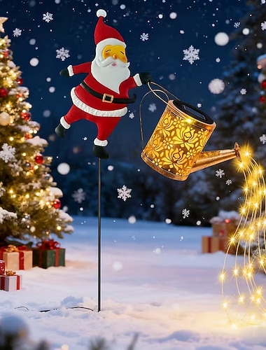  תאורת גינה חיצונית פנס סולארי סנטה קלאוס ip44 עמיד למים אורות תצוגה חיצוניים לחג לבן חם או צבעוני מהבהבים מחרוזת אורות לקישוטי נוף גינה לחג המולד