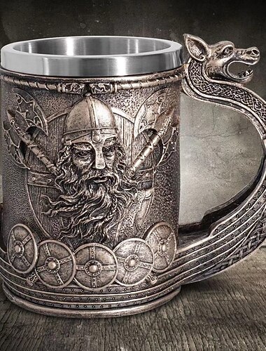 Jarra de cerveza con decoración vikinga y asa de dragón, regalos vikingos para hombres, vasos de cerveza para hombres, decoraciones renacentistas medievales, 18 oz