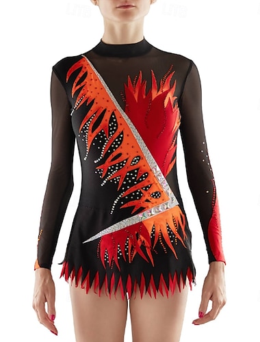  rytminen voimistelupuku naisten tyttöjen luistelupuku voimistelupuku värjäys erittäin elastinen ammatillinen kilpailuluisteluasu kristalli/strassi pitkähihainen luistelu