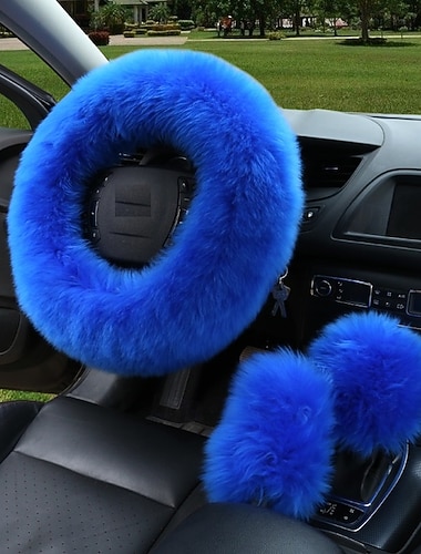  3 ks/sada zimní vlněný potah na volant do auta dlouhý australský vlněný vyhřívaný kožešinový potah na volant, potah na ruční brzdu a řadicí páku