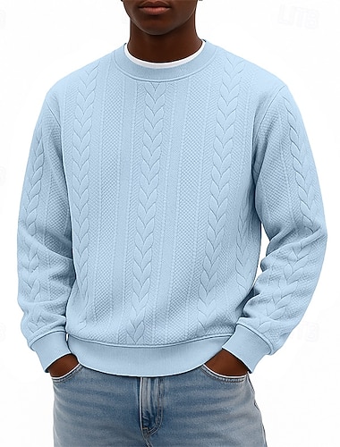  Herren Jacquard Sweatshirt Pullover Aprikose Schwarz Orange Grau Leicht Blau Rundhalsausschnitt Einfach Strukturiert Sport & Outdoor Lässig Täglich Streetwear Cool Sportbekleidung Ganzjahres