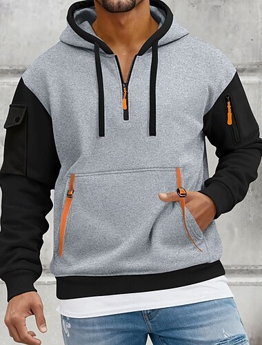  Hombre Sudadera Pull-over Sudadera con capucha y cremallera de un cuarto Rojo tinto Azul Marino Caqui Gris Con Capucha Bloque de color Bolsillo Deporte Casual Diario Ropa de calle Ropa deportiva