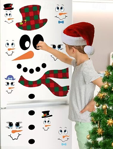  Naklejki ścienne z tworzywa sztucznego z motywem słodkiego bałwana z kreskówki, zdejmowane naklejki na lodówkę, dekoracje okien i kubków do domu, wystrój na imprezę świąteczną