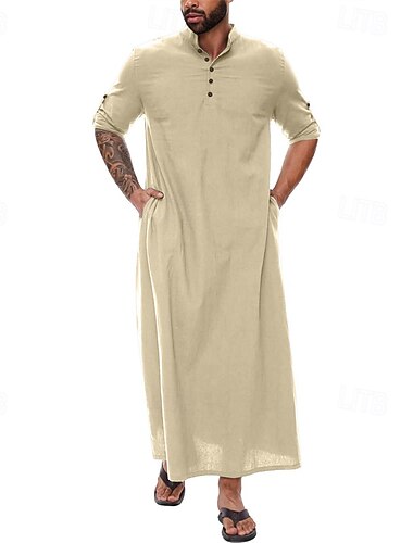  رجالي تنحيف ثوب النوم قميص النوم سهل أنيق مريح المنزل مناسب للبس اليومي قطن ناعم متنفس مرتفعة كم طويل الربيع الخريف أسود أبيض