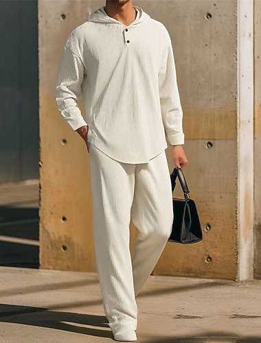  Homens Moletom Moletom com capuz e calças Conjunto Capuz Ao ar livre Férias Diário Com Cordão Tecido Preto cáqui Roupas Esportivas Esportes Moda Outono