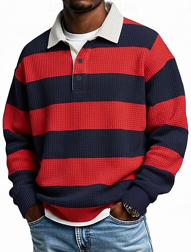  Per uomo Strisce orizzontali Polo Polo da rugby Polo da Rugby Manica Lunga Magliette polo Bavero Abbigliamento Sportivo Casual Scuola Athleisure Abbigliamento quotidiano Stampa 3D Primavera Autunno