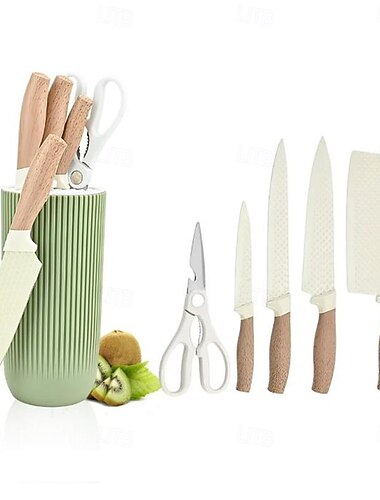  keittiöveitsisetti 6-osainen ammattimainen kokkiveitsisetti tarttumattomalla ruostumattomasta teräksestä valmistetulla veitsilohkosarjalla, erittäin terävä ruoanlaittoveitsisetti ergonomisella