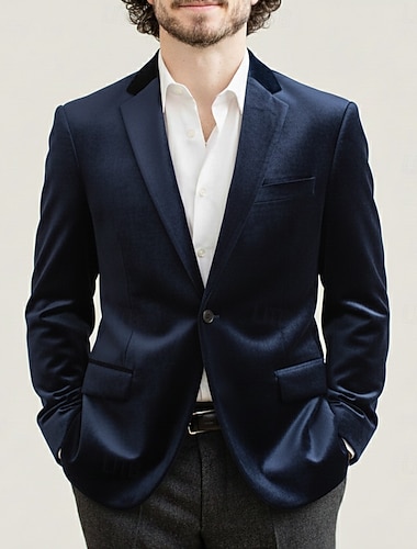  Miesten Velvet Blazerit Lovikaulus Muoti Klassinen Vapaa-aika Yhtenäinen Samettinen bleiseri Musta Viininpunainen Tumman sininen Räätälöity istuvuus Yksirivinen yksi nappi