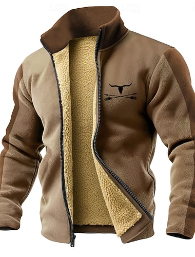  Homens Cowboy Tosão Moletom Moda Diário Simples Casual vaqueiro ocidental Colarinho Chinês Com Zíper Ao ar livre Férias Presente Para Noite Azul Marron cáqui Verde Tropa Bolsos Zíper frontal Outono