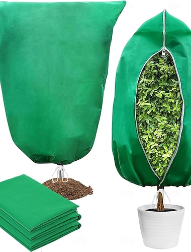  4-pakning plantebeskyttelse til frost, ikke-vevde vinterplantefrostdekker, gjenbrukbare beskyttelsesposer til tre og busker, fryseduk til hageplanter i kaldt vær for utendørs frost &snøbeskyttelse