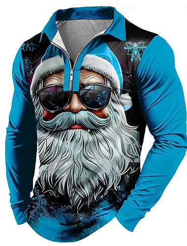  Χριστούγεννα Ανδρικά Άγιος Βασίλης Πόλο Μακρυμάνικο Μπλουζάκια πόλο Πέτο Καθημερινό Αργίες Καθημερινά Ρούχα Φεστιβάλ στολή 3D εκτύπωση Quarter Zip Polo Άνοιξη Φθινόπωρο Χειμώνας