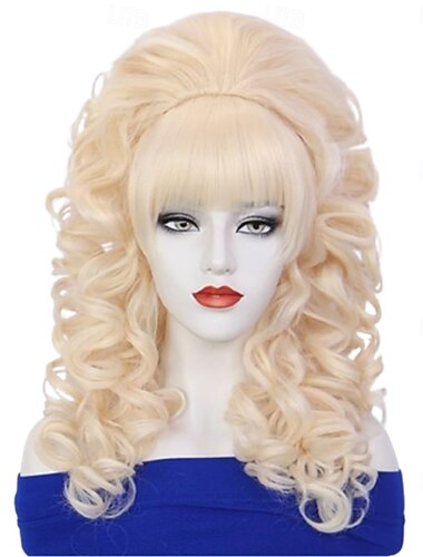  Peruca feminina retrô vitoriana loira longa e cacheada com penteado colmeia, estilo rococó, ideal para festas e cosplay de lobisomem.