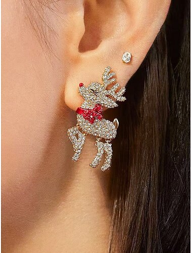  Juleøredobbsett til dame, gullbelagt legering med festlige design, reinsdyr, stjerner og juletrær, julesmykker til fester og vinterfeiringer