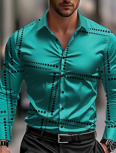  Per uomo Motivo Geometrico Arte astratta Camicia Camicia in raso Camicia elegante Manica Lunga Moda Casual Vacanza Abbigliamento Quotidiano Estate Primavera Autunno Collo ripiegato Stampa 3D Camicie