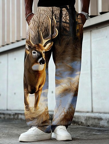  Voor heren dier Rendier Natuur & Landschappen Joggingbroeken Broek Vrijetijdsbroek Medium Taille Vintage Retro Buiten Jagen Training Elastische tailleband met trekkoord Rechte broek met zakken Lente