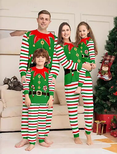  Elfe Corset Famille et couples assortis Homme Femmes Garçons Fille Nouveauté Drôle Rayé Motif Adultes Enfant Noël Nouvel An Noël Soirée Haut Pantalon