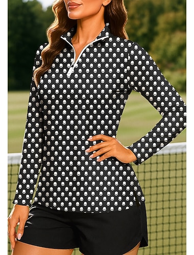  Dame Geometrisk Polkadotter Stribe Topper قميص Sportsskjorte POLO T-skjorte Langermet Polka Prikker Stripe Trykt mønster UPF50+ UV-bestandig UV Beskyttelse Elastisk Pustende Pilates Volleyball Tennis
