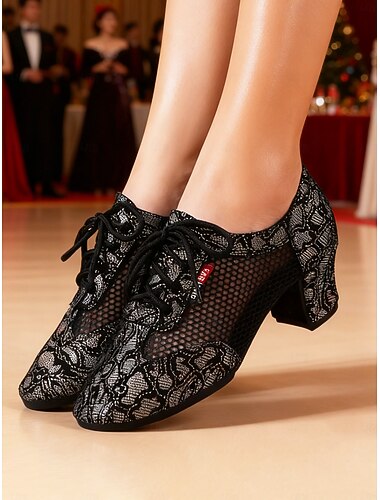  Γυναικεία παπούτσια χορού ballroom από γνήσιο δέρμα mesh - αναπνεύσιμα επαγγελματικά λάτιν/μοντέρνα τακούνια εξάσκησης για γυναίκες, ελαφριά υποδήματα χορού επιδόσεων