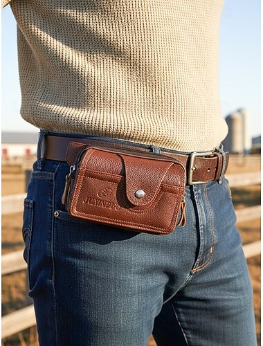  Belteveske til menn i skinn – ekte skinn, svart og brun farge, moderne og praktisk design for hverdagsbruk