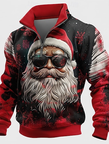  Jul Herre julenissen Genser Kul Daglig Stilfull Høy krage utendørs Hjem Gave Blå Rød Grønn Glidelås Høst Vinter Designer S M L XL XXL XXXL