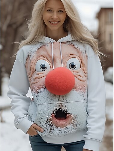  Crăciun femei pulover hanorac cu glugă grafic Moș Crăciun casual mânecă lungă glugă topuri obișnuite petrecere seară stradă zi de zi albastru alb roșu primăvară toamnă iarnă