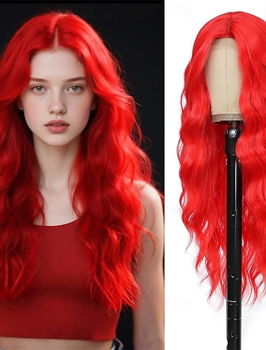  Perruque de carnaval 2026 Rose Rouge Bleu Bouclé Ondulé Long Perruque synthétique de festival Mardi Gras Parade Coiffure de costume de cosplay pour Femmes