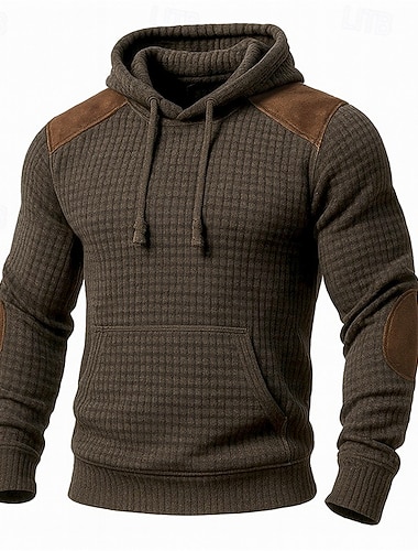 Herren Kapuzensweatshirt Waffle Kapuzensweatshirt Pullover Kapuzensweatshirt Braun Mit Kapuze Einfach Patchwork Farbblock Strukturiert Sport & Outdoor Lässig Täglich Streetwear Cool Sportbekleidung