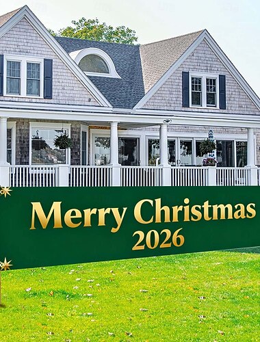  Kerstbanner voor buiten – fantasiedecoratie met festivalthema en "vrolijk kerstfeest" voor de feestdagen in de tuin, op de muur of in de garage