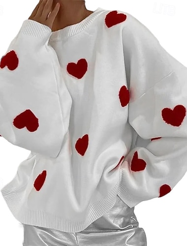  Naisten Pusero Neulepusero Muoti Pitkähihainen Topit Urheilu- ja treenivaatteet Talvi Sydän Vaellus Loma Juoksu Urheiluasut Urheiluvaatteet Valkoinen Harmaa