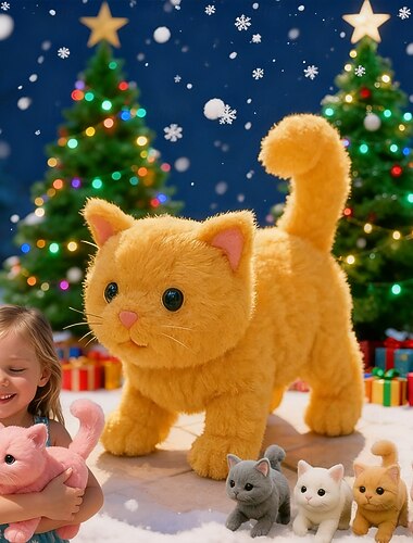  Ideale Kerstcadeaus voor Kleinkinderen Meisjes Jongens Mijn Realistische Kat Speelgoed - Breng Eindeloze Vreugde en Warmte Realistisch Kat Knuffeldier Dat zich Gedraagt als een echte Kat Speeltje Kat