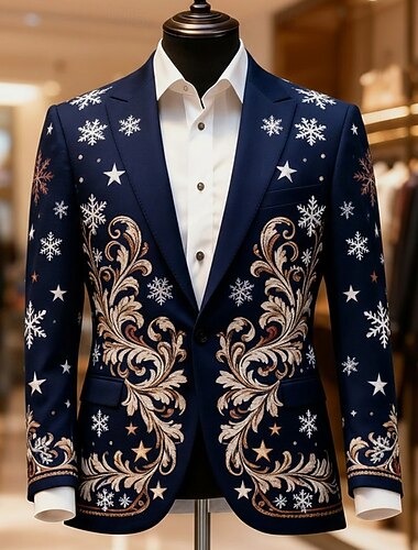  عيد الميلاد المجيد رجالي ندفة ثلجية جاكيت بليزر معطف مريح متنفس فني كاجوال ملابس الحفلات والسهرات مناسب للبس اليومي مهرجان طباعة ثلاثية الأبعاد Buttons خريف & شتاء حز كم طويل أزرق أحمر أخضر